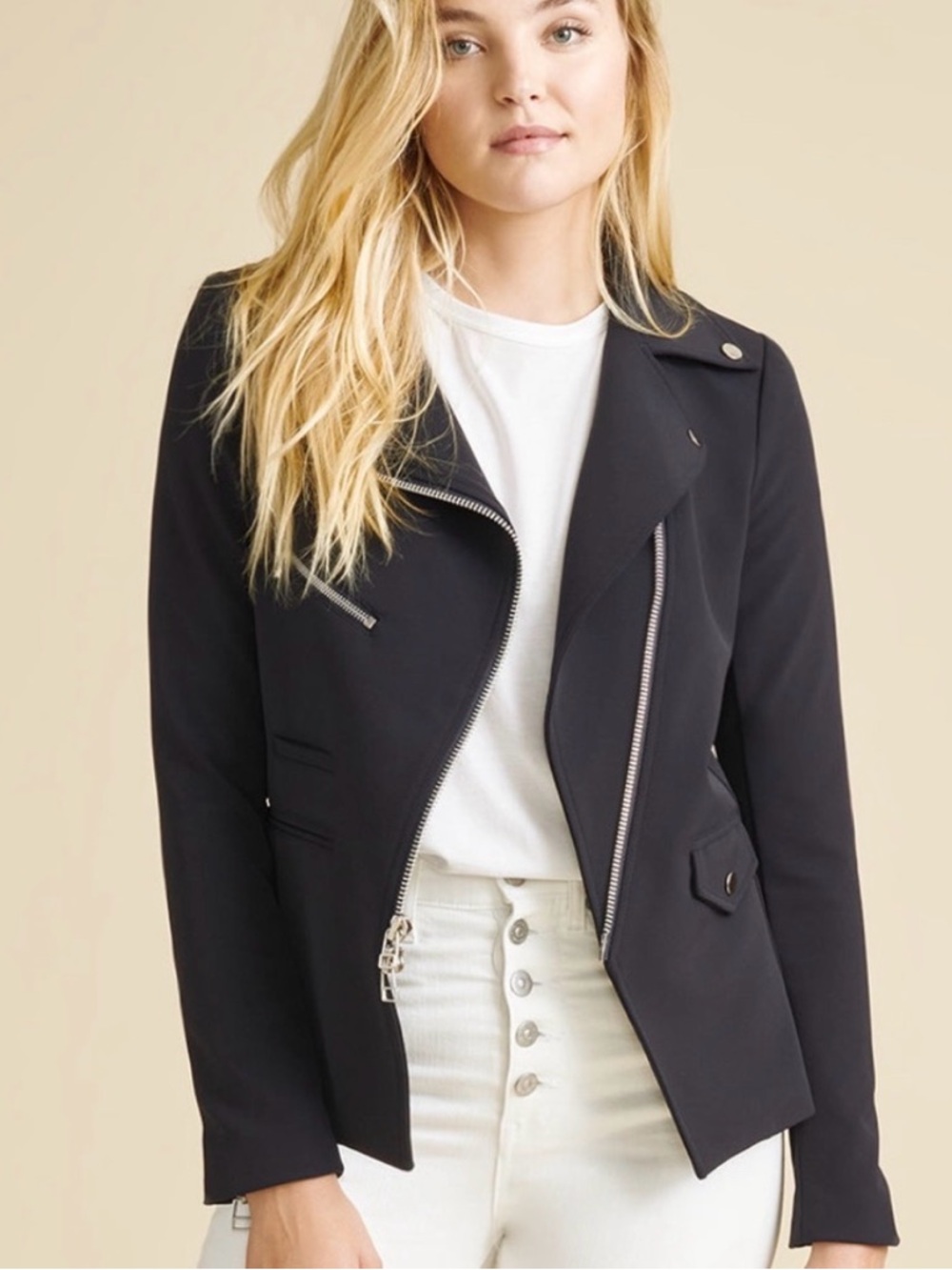 Veronica Beard Black Hadley Scuba Moto Dickey Jacket Sz 10